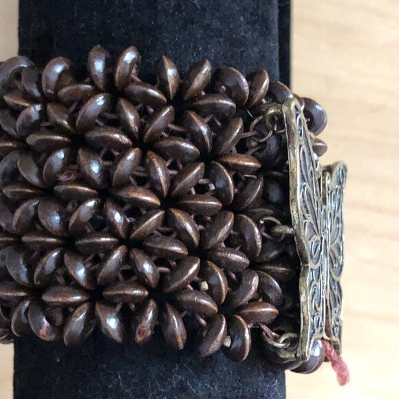 Hawaiian Koa Seed Butterfly Wide Cuff Bracelet - Gypsie Fairy Grunge - Picture 3 of 4